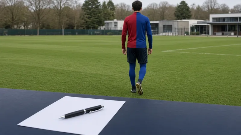Un joven lateral con equipación azulgrana en un campo de entrenamiento