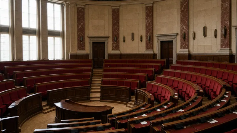 Hemiciclo del Senado vacío con una urna en primer plano