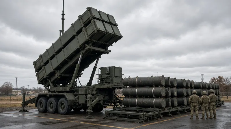 Batería de lanzadores de misiles Patriot en una base militar
