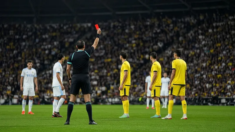 El árbitro muestra la tarjeta roja en el Bernabéu