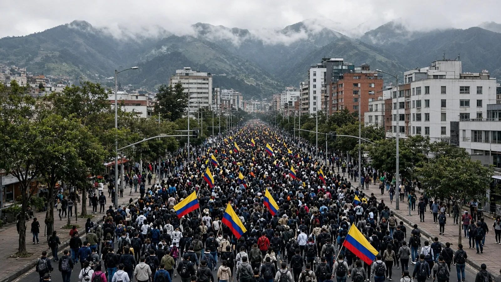 Manifestación multitudinaria en una calle de Colombia
