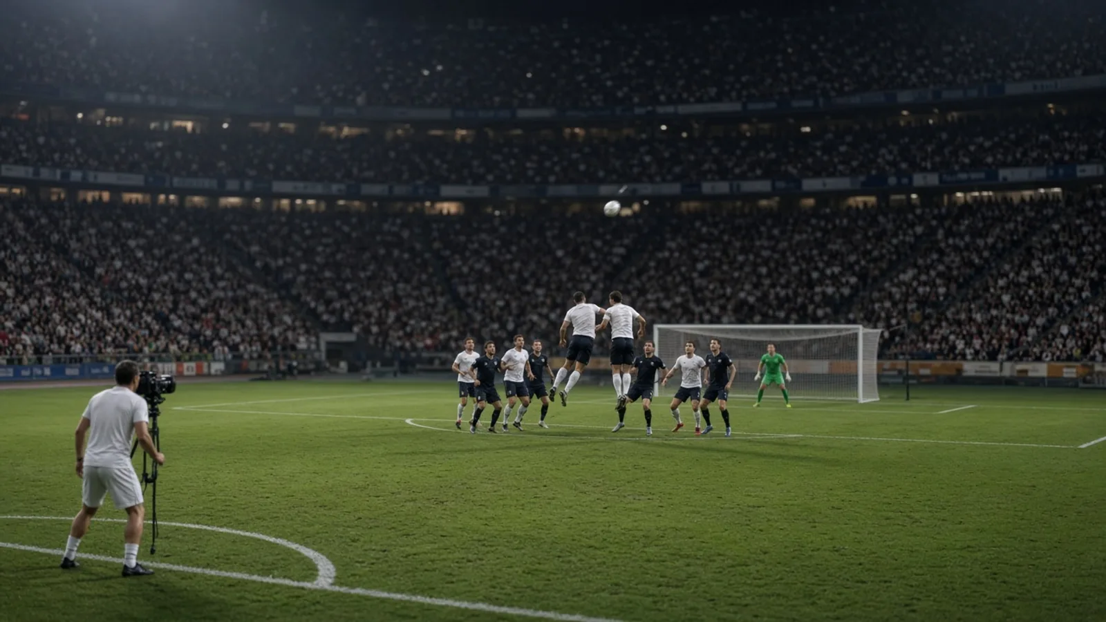 Estadio de fútbol de noche durante un partido europeo